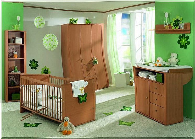 Children's room with green walls