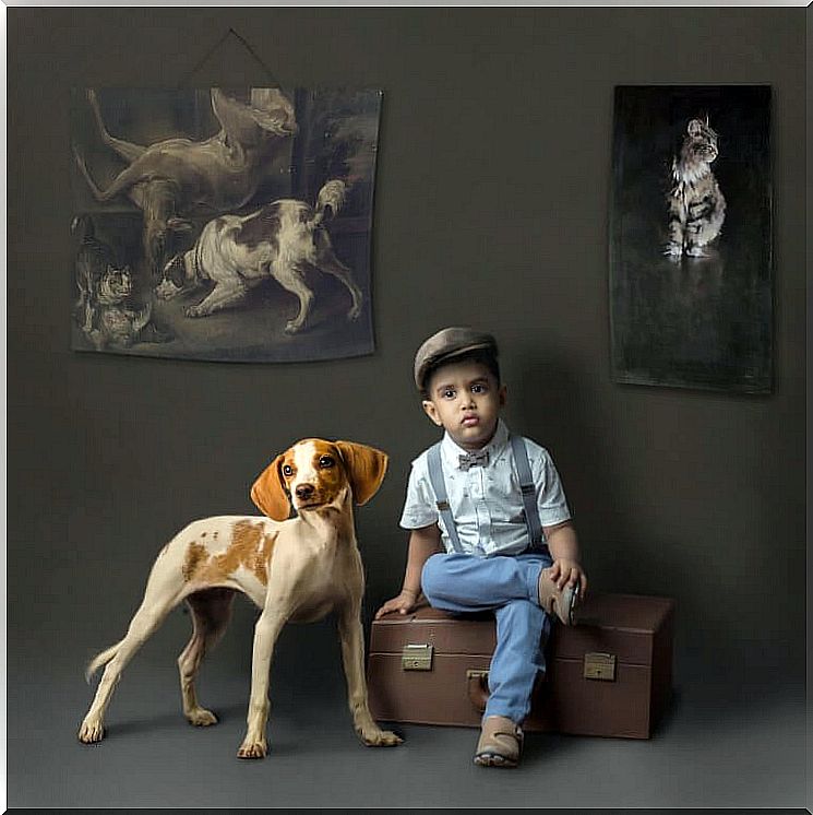 Child with little dog