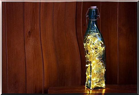 Bottle transformed into a lamp