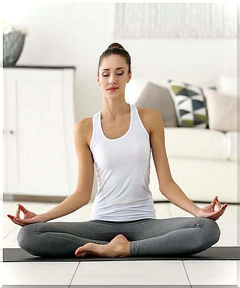 Girl doing yoga and breathing