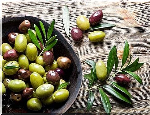 Various types of olives.