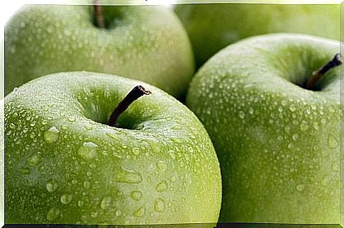 fresh apples with droplets