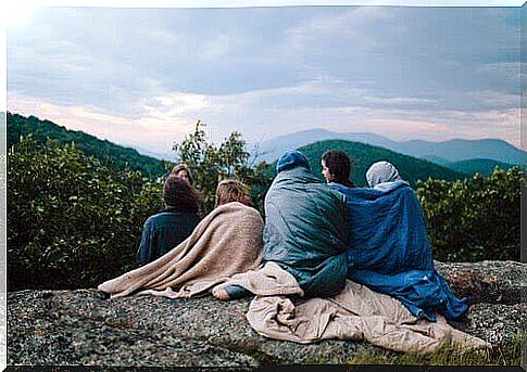 Group of friends in the mountains