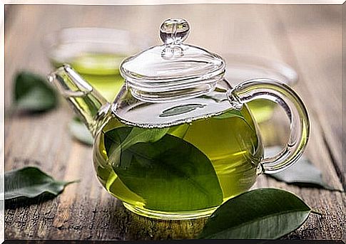 Teapot of green tea